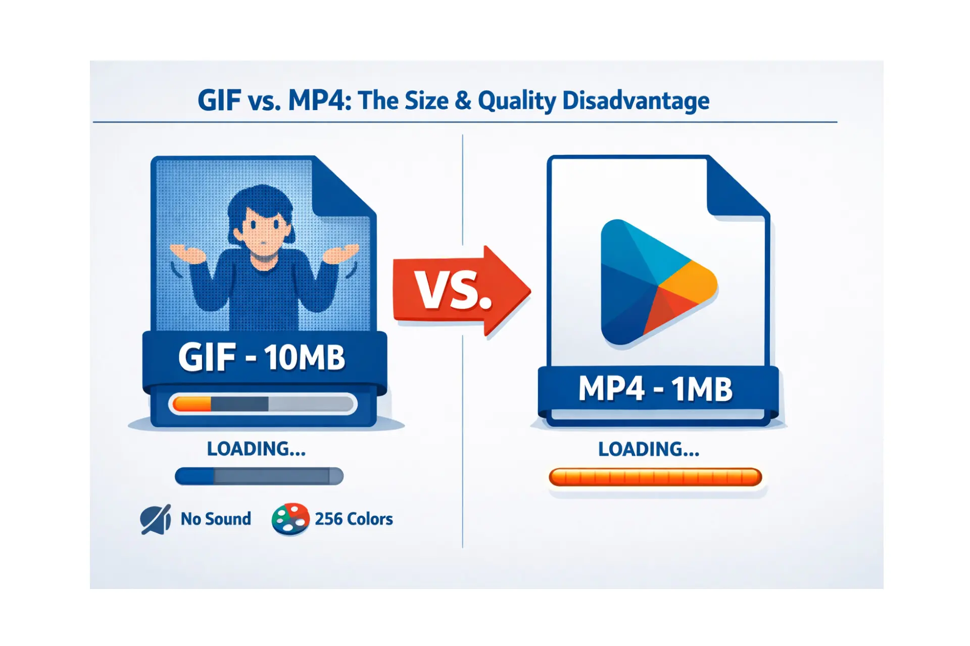 What is a disadvantage of using GIFs for videos?