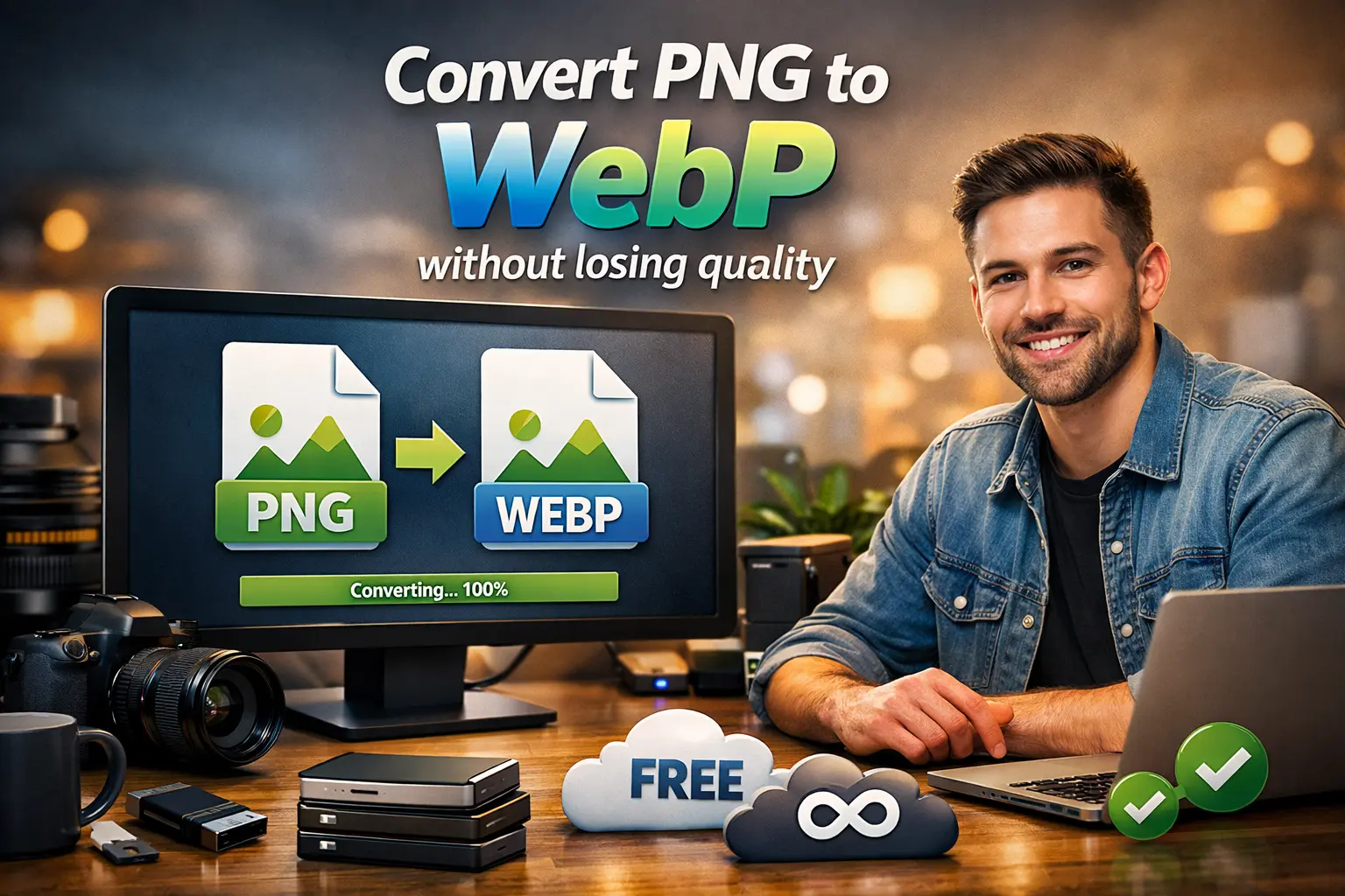 Convert PNG to WebP without losing quality (free & no limit)
