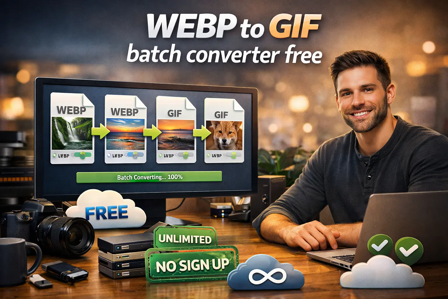 WEBP to GIF batch converter free (no sign up & unlimited)